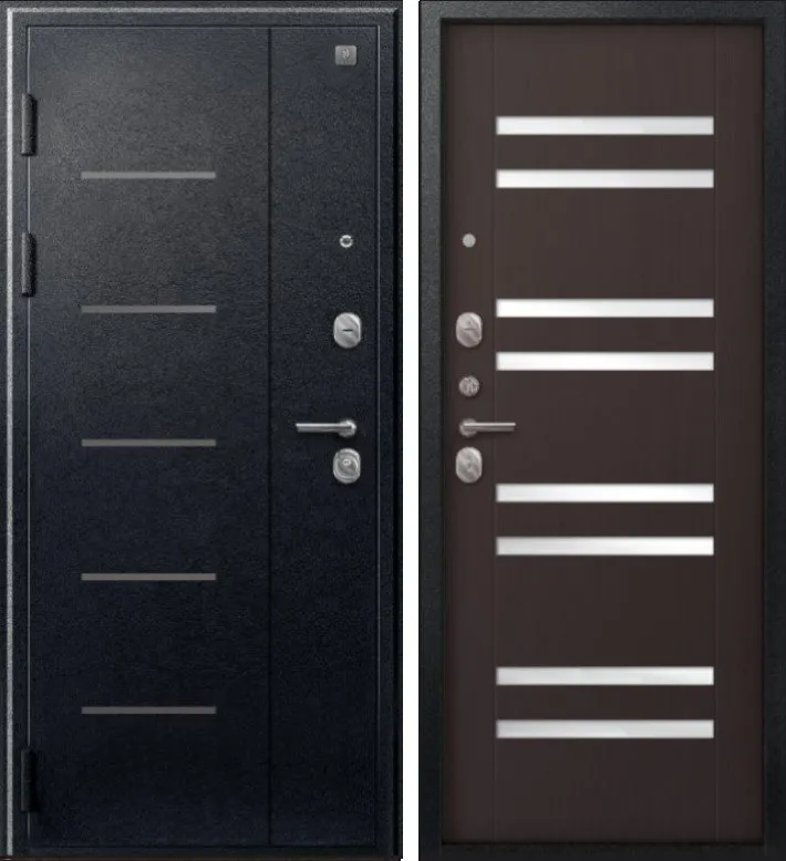 Фото Дверь V-07 Черный муар - Темная лиственница DIS007349